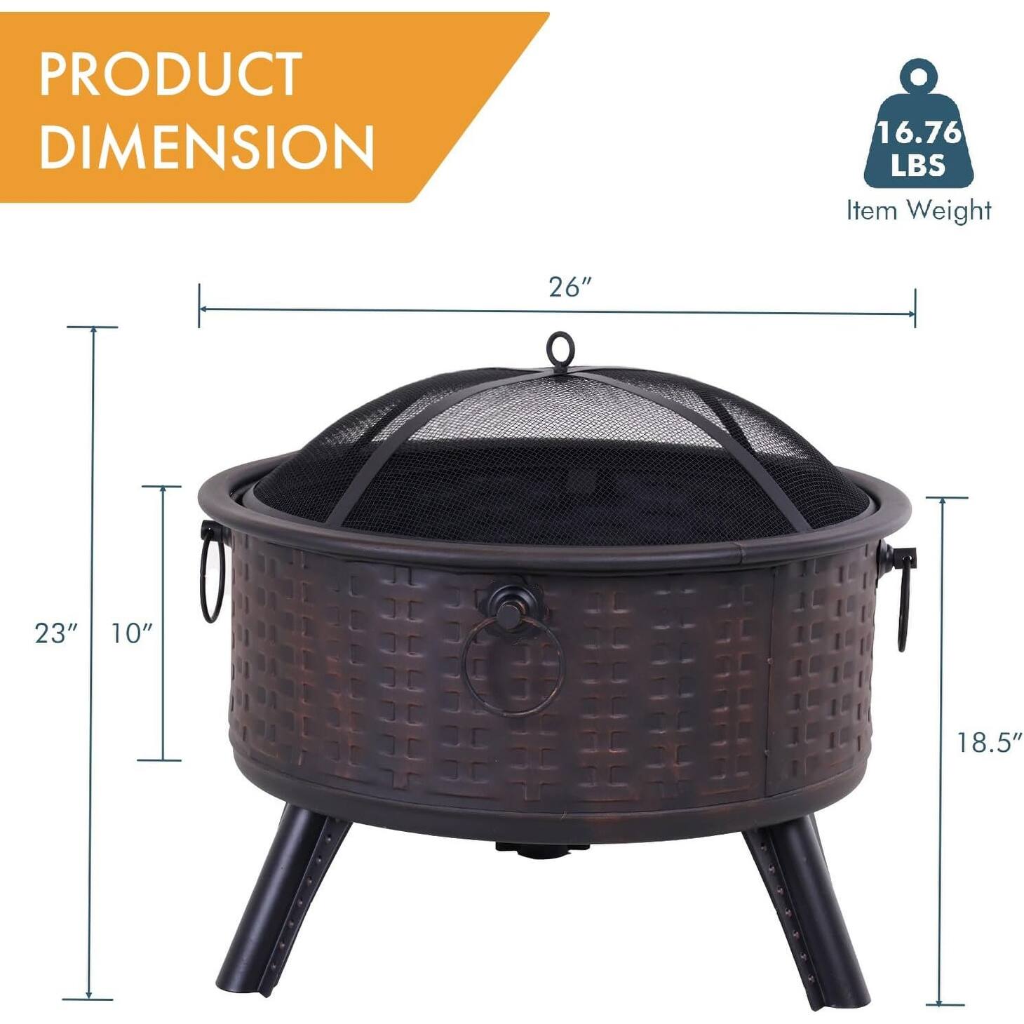 Fire Pit, Portable Firepits for Outside Patio, Outdoor Wood Burning